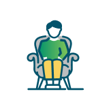 Illustration of a person sitting on a chair.